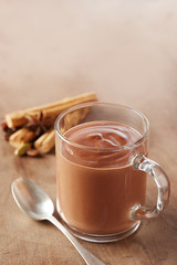 Hot chocolate in a glass cup