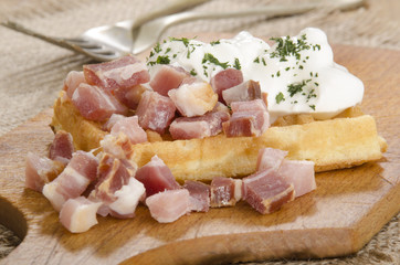 waffle with sour cream and bacon