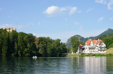 Hohenschwangau Castle in Bavaria and view from the Alpsee