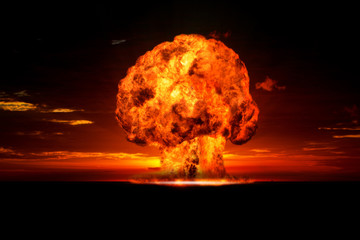 Nuclear explosion in an outdoor setting - obrazy, fototapety, plakaty