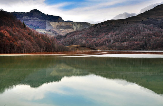 Contaminated lake near a copper mine. Geamana, Romania