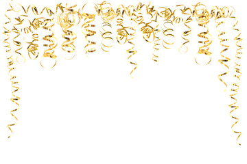golden serpentine streamers isolated on white
