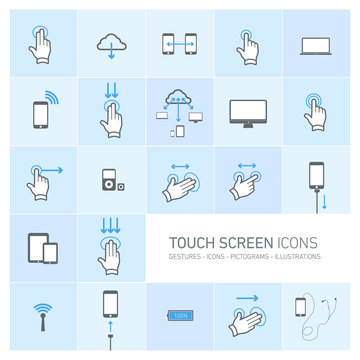 Vector squares illustration with icons of touch screen devices
