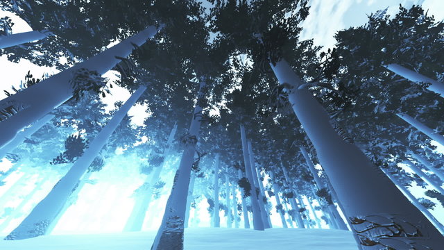 Mysterious Northern Forest Winter Snowing 3D artwork animation