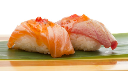 Sushi salmon and tuna nigiri