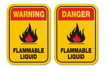 warning and danger flammable liquid yellow signs
