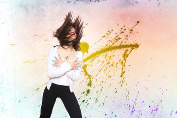 Obraz na płótnie Canvas Woman dancing bokeh background
