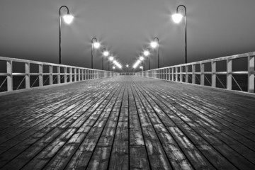 Beautiful colorful Sunrise on the pier at the seaside, Gdynia