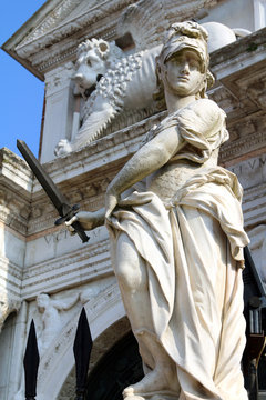 statue in front of the gates of the Arsenal, Venice