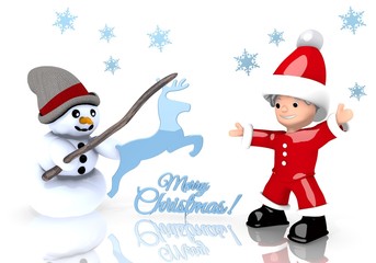 merry Christmas sign presented by snowman and Santa claus