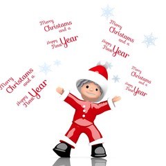 mini santa claus juggles Merry Christmas label