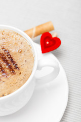 Cup coffe waffle roll with cream heart. Love valentine's day