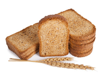 toasted bread slices isolated on white background