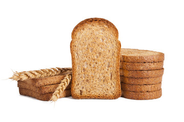 toasted bread slices isolated on white background
