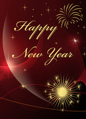 Happy new year card with star on red beautiful background