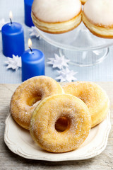 Donuts with jam on party table