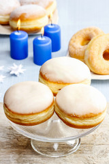 Donuts with jam on party table