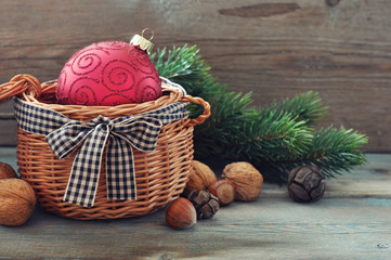 Christmas decoration in wicker basket - Powered by Adobe