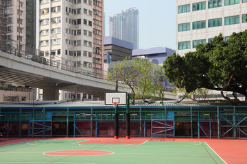 Basketball court in the city of Hong Kong, China