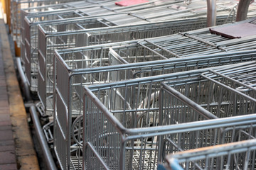 Empty shopping trolleys in a market