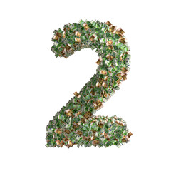 Number 2 made from Euro banknotes