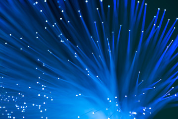 optical fibres dinamic flying from deep on technology background