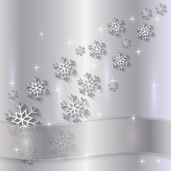 Vector Silver Plate with snowflakes and Ribbon