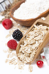oatmeal, flour, eggs and berries - ingredients for baking