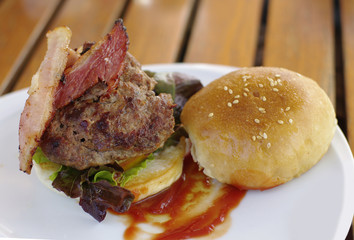 premium burger with bacon