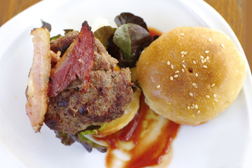 premium burger with bacon