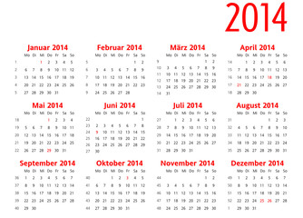 Kalender 2014 im Querformat rot