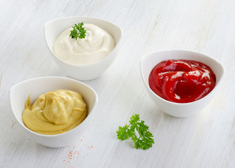 Mustard, ketchup and mayonnaise