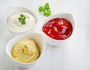 Mustard, ketchup and mayonnaise