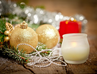 Christmas Decoration Over Wooden Background.