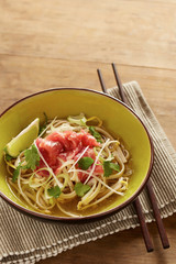 Beef meat rice noodle pho soup
