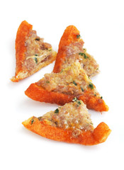 Fried bread with mince pork on top