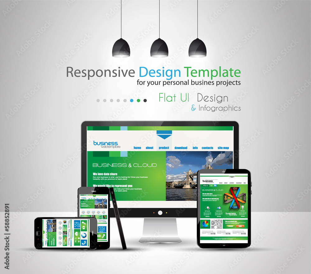 Poster modern devices mockups with web template