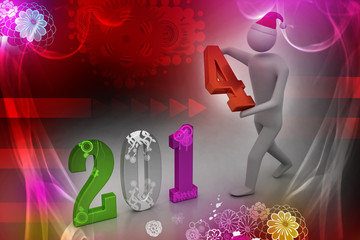 3d illustration of businessman presenting new year 2014
