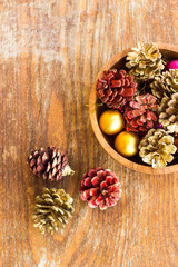 Christmas decorations on wooden background