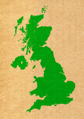 green map of United Kingdom on carton background