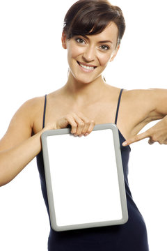 Woman holding wipe board