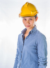 Asian female construction worker with safety hat