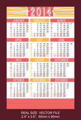 red pocket calendar 2014 VECTOR SIZE: 2.4" x 3.5",  60mm x 90mm