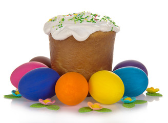 Easter cake, colourful eggs and the sweet jewelry