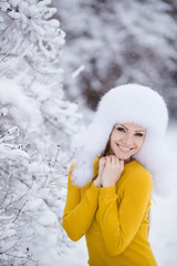  christmas new year snow winter beautiful girl in white hat natu