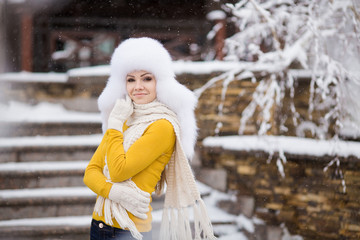  christmas new year snow winter beautiful girl in white hat natu
