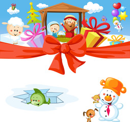 funny vector christmas design with nativity