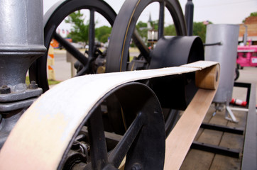 Close up of Antique Engine Spinning belt