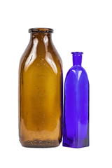 Blue and Brown Glass Bottles Isolated