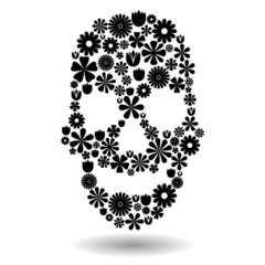Flower skull in black over white